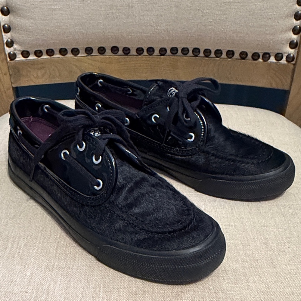 Sperry Top Sider Black Pony Hair Loafers, Size 8